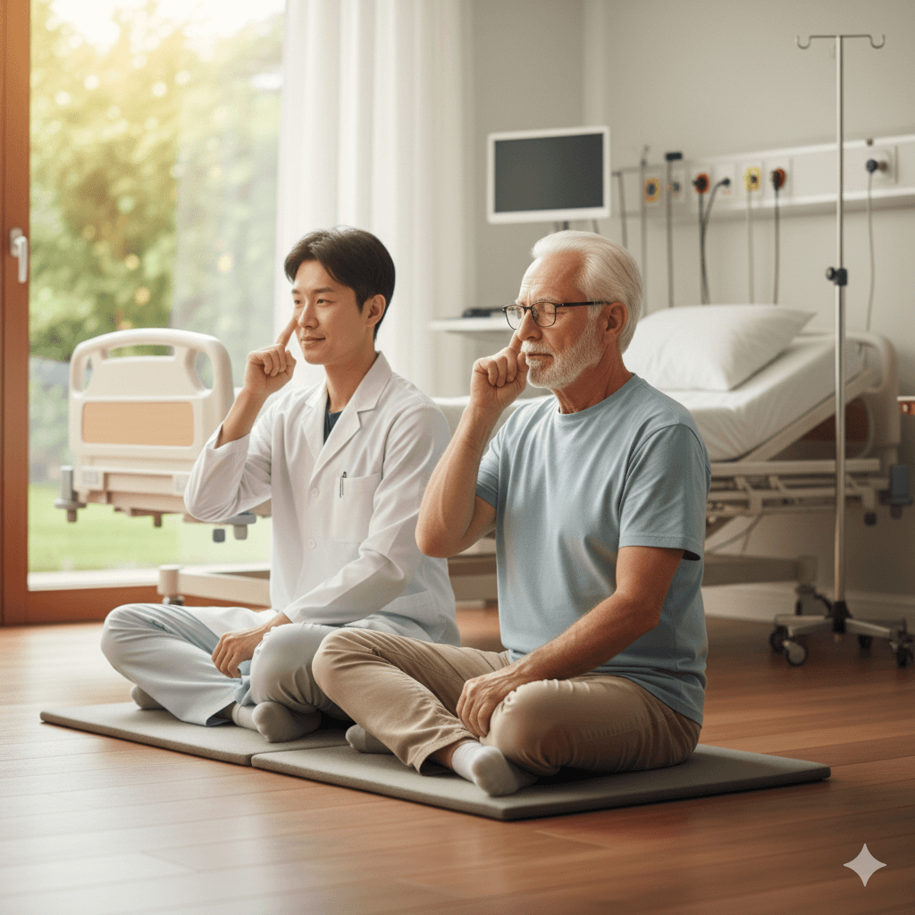 Slow breathing practice promoting calm